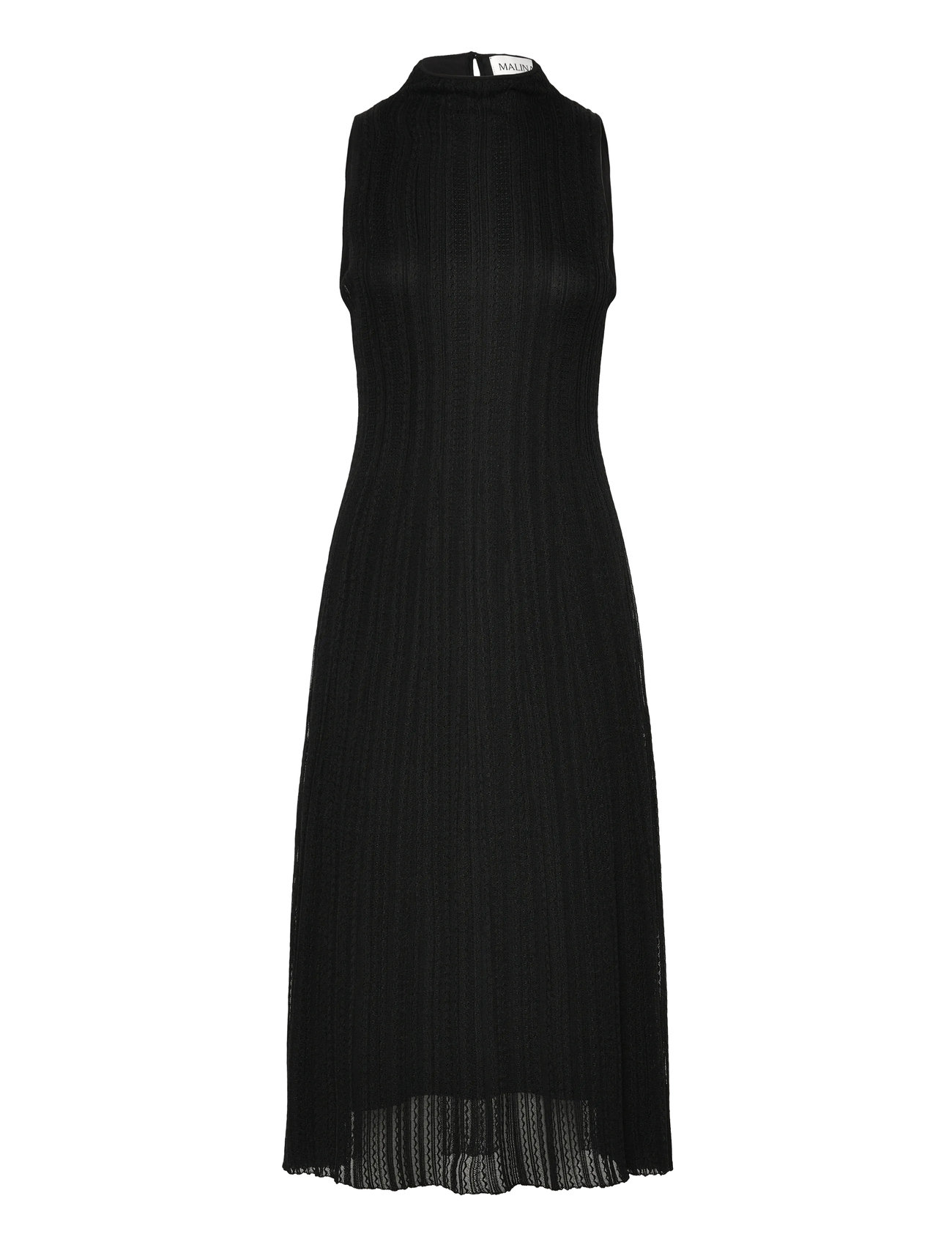 MALINA Nessa Halterneck Pointelle Strick Midi Kleid Schwarz - L - Damen