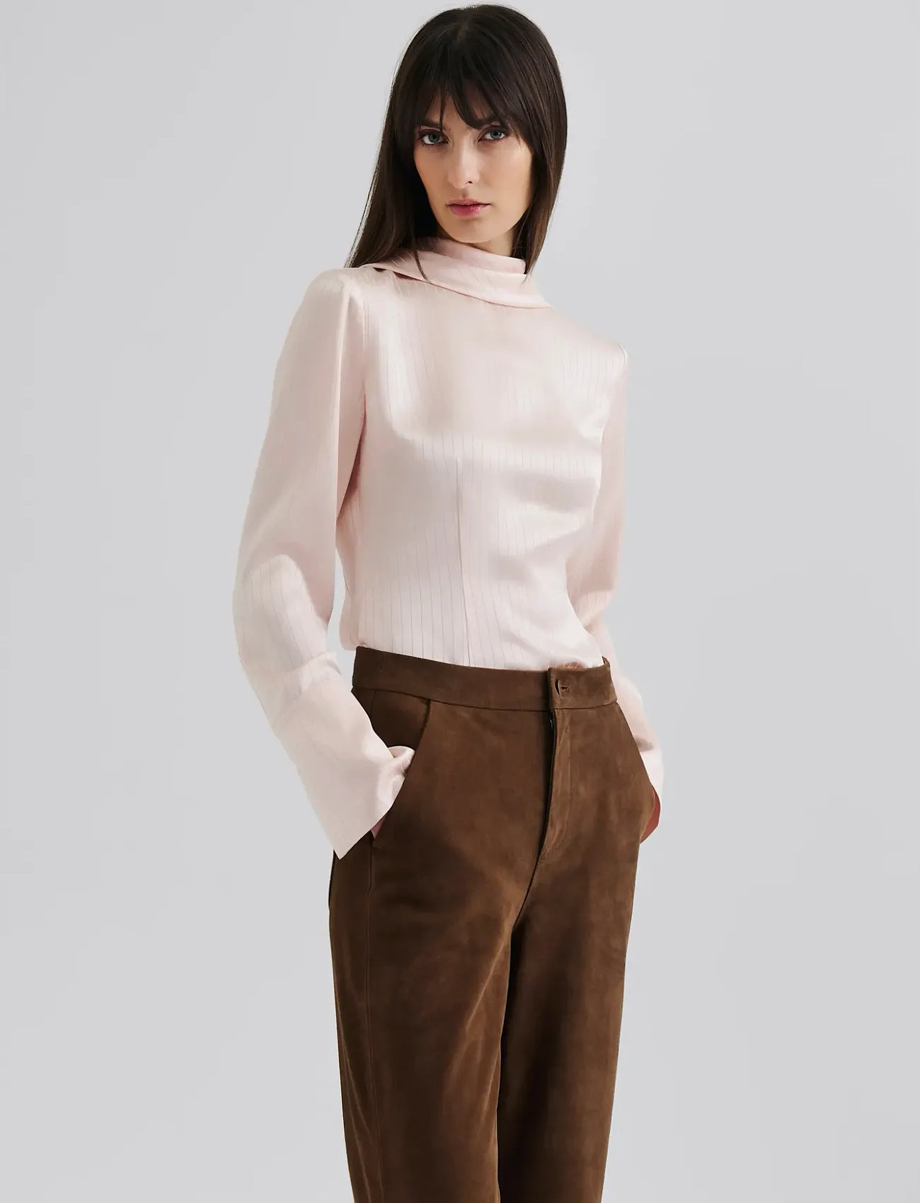 Malina Celene Tie Detailed Satin Blouse, 40, Pink, Bluser > Langærmede, Dame