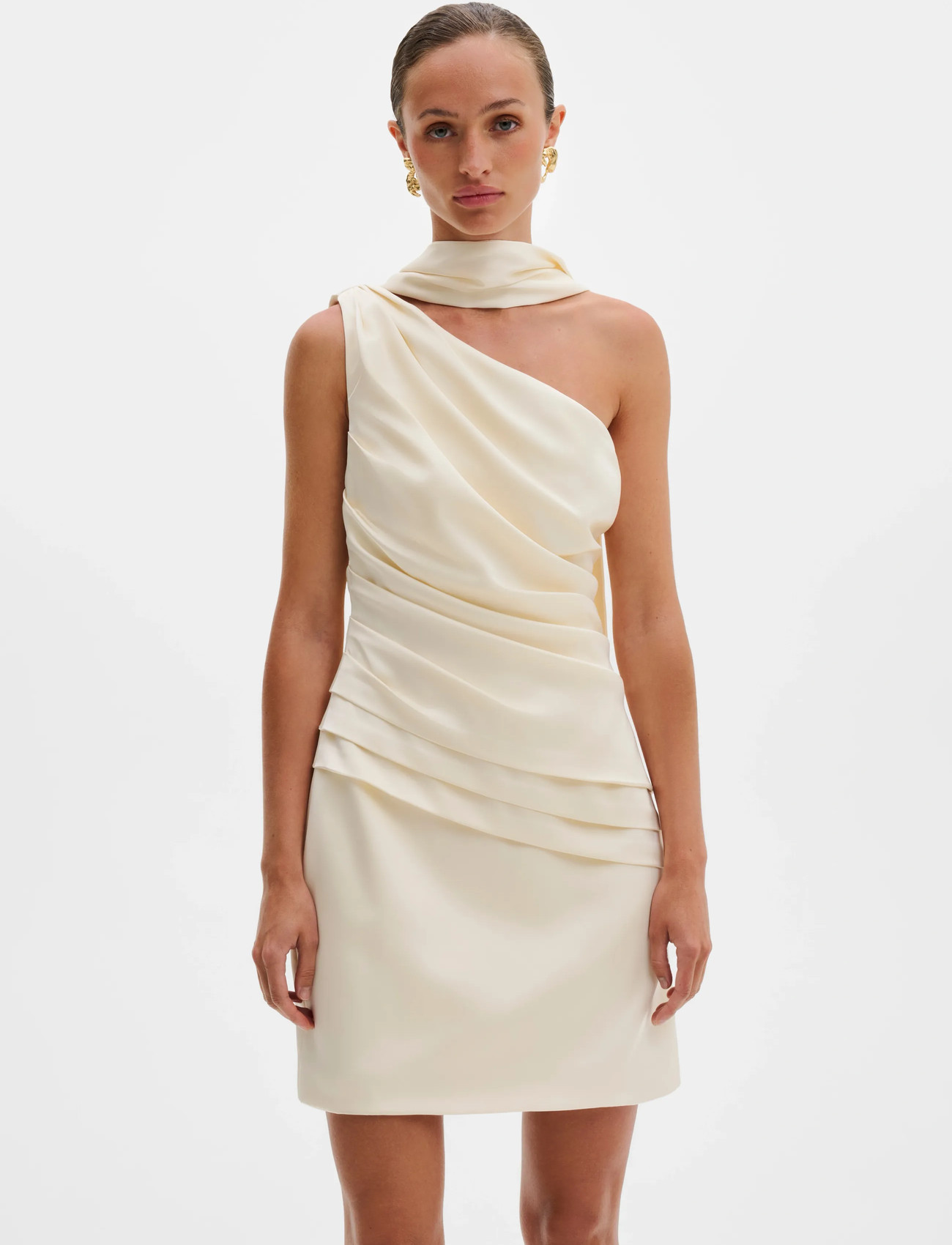 Malina Nelly Draped One Shoulder Mini Dress, 44, Cream, Kjoler > Kort Kjole, Dame