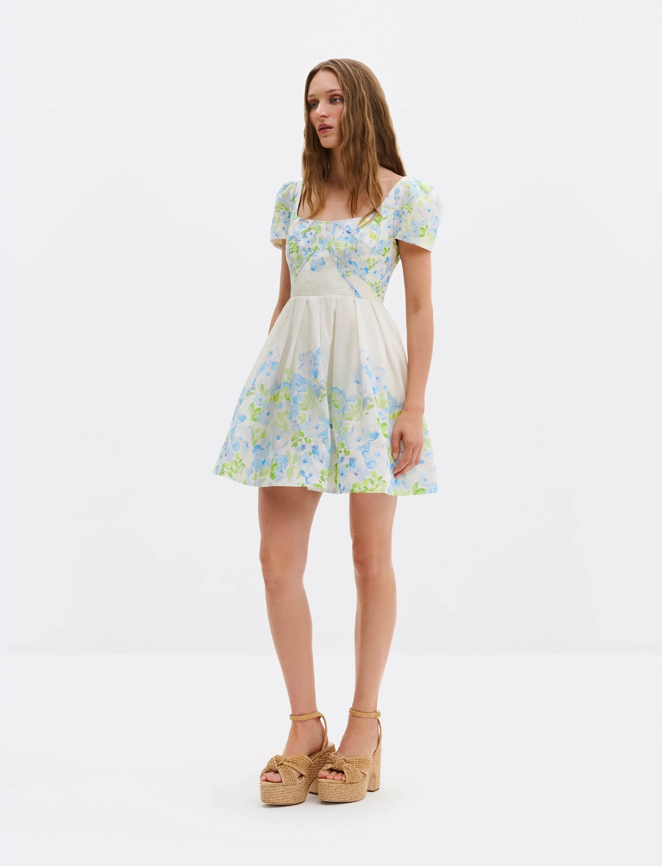 Malina Vanda Pouf Sleeve Mini Dress, 34, Cream, Kjoler > Kort Kjole, Dame