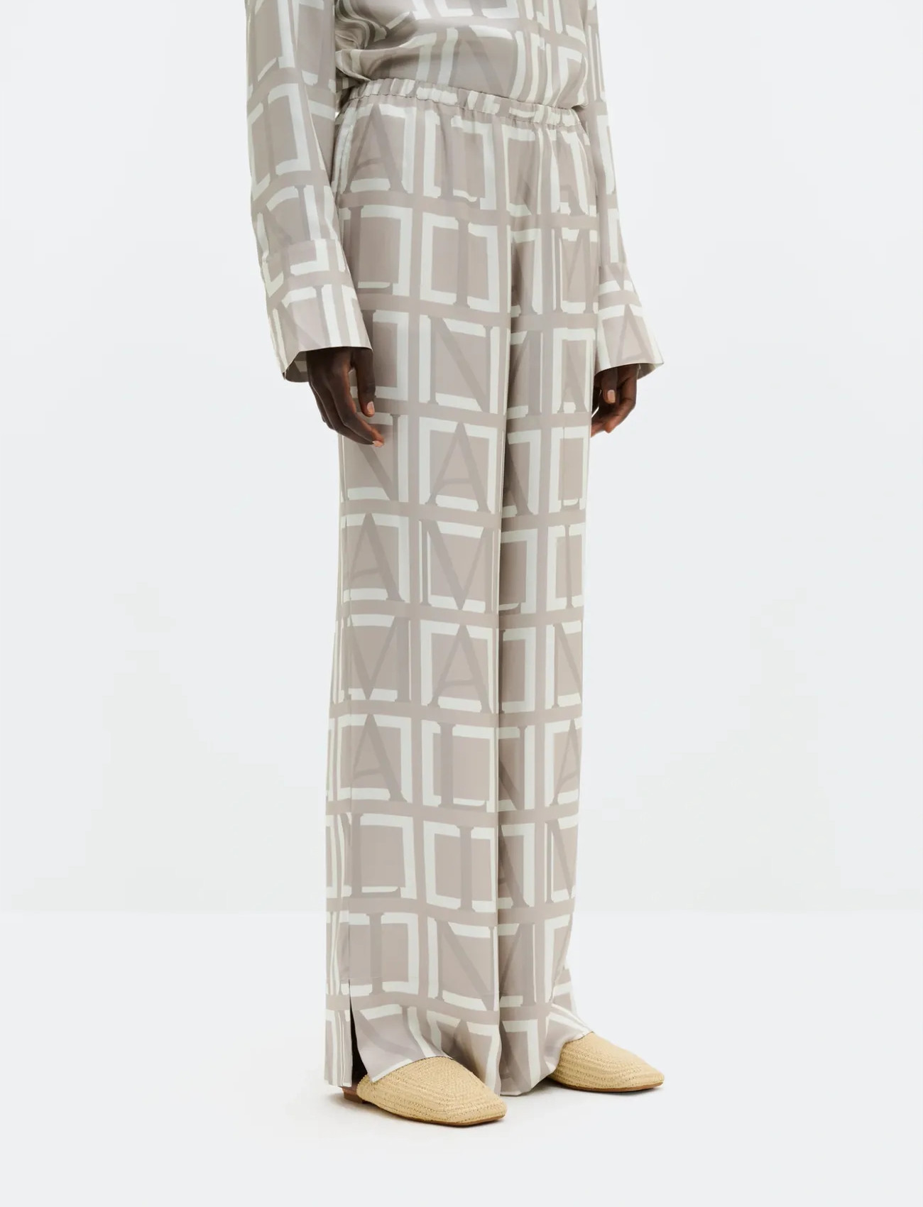 Malina Olga Drawstring Silk Pants, 44, Grey, Bukser > Lige Ben, Dame