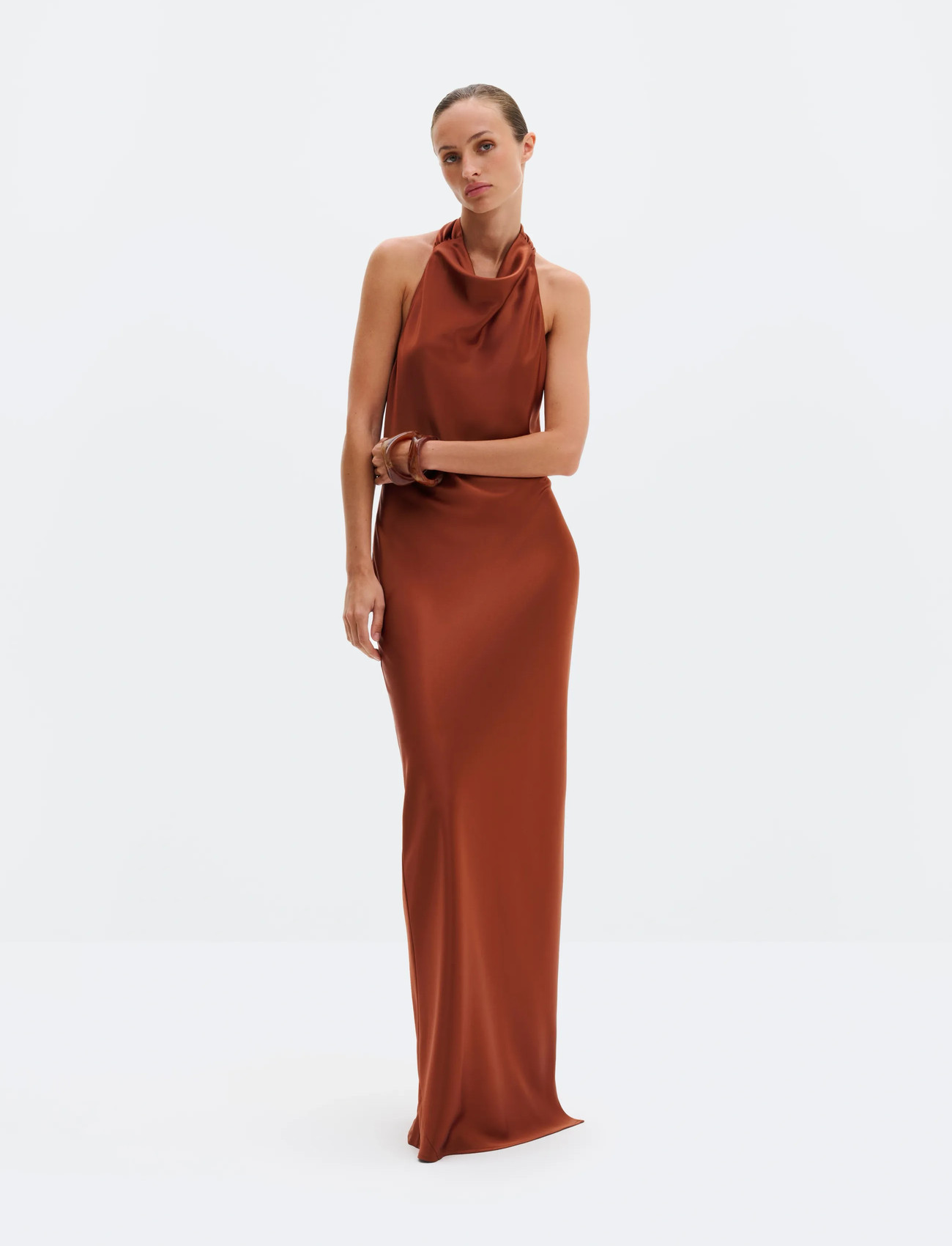 Malina Tessie Open Back Halterneck Maxi Dress, 34, Brown, Kjoler > Maxikjole, Dame