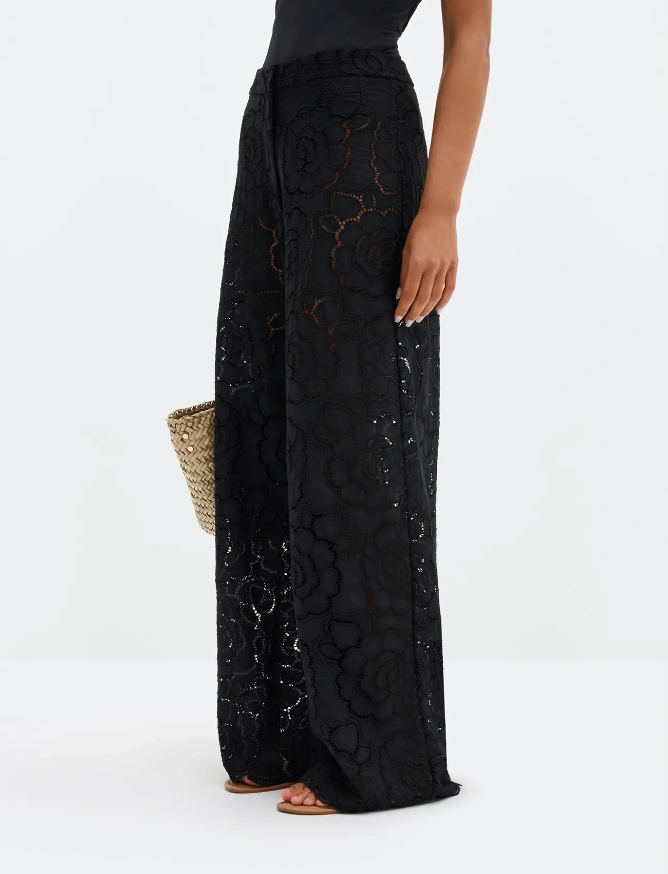 Malina Stacey Wide Lace Pants, 38, Black, Bukser > Brede Ben, Dame