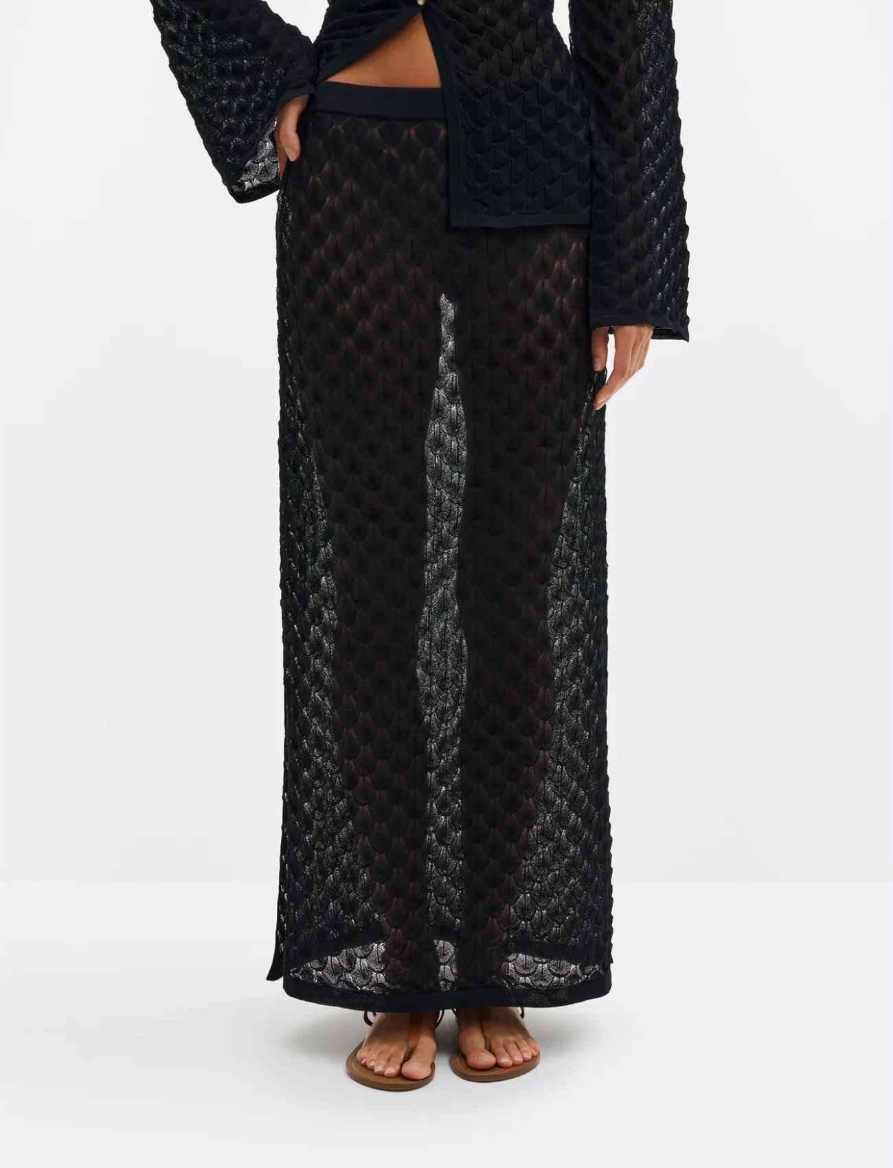 Malina Fannie Pointelle Knitted Maxi Skirt, M, Black, Nederdele > Maxi Nederdele, Dame