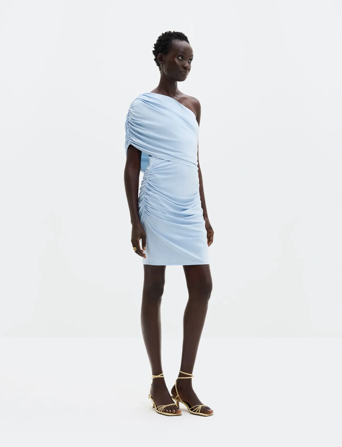 Malina Jennica Draped One Shoulder Jersey Mini Dress, XS, Blue, Designere > Korte Kjoler, Dame