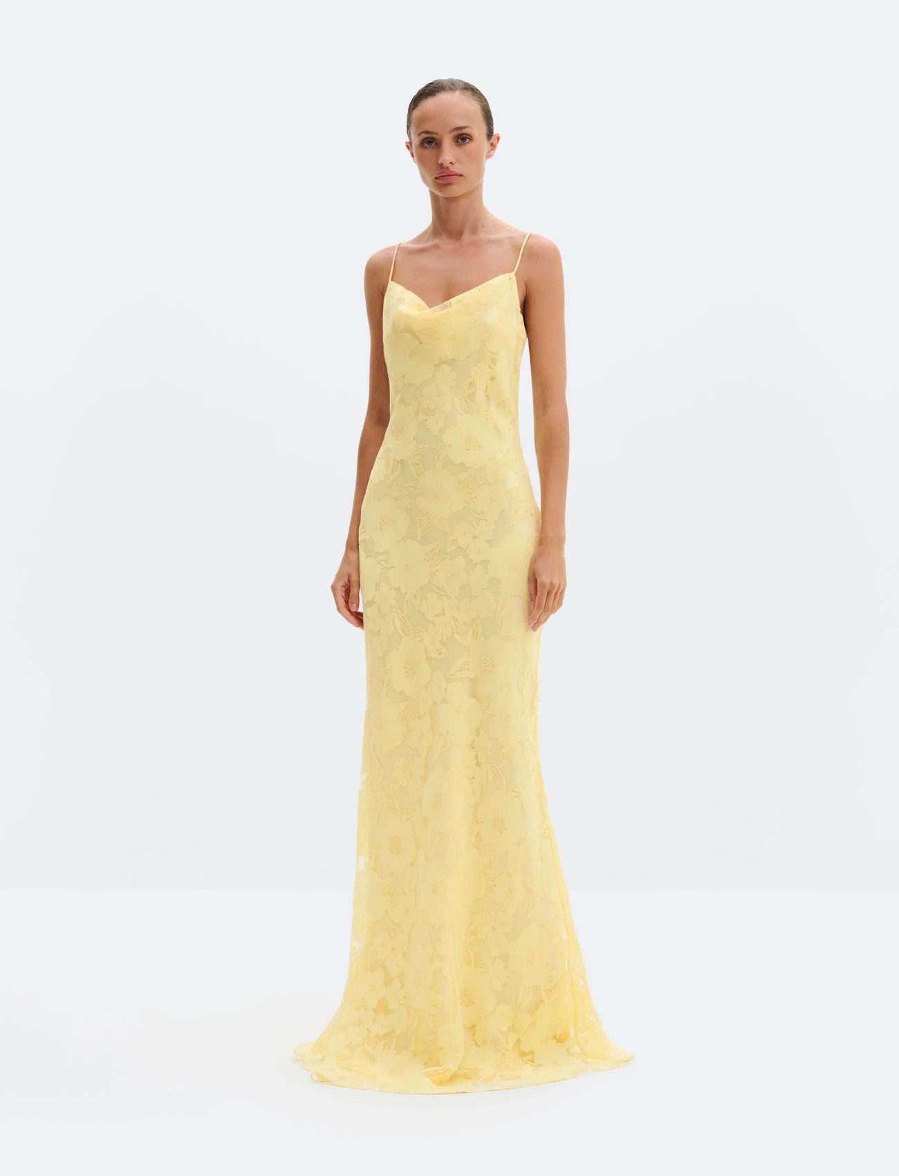 Malina Sorelle Lace Slip Maxi Dress, 42, Yellow, Kjoler > Maxikjole, Dame