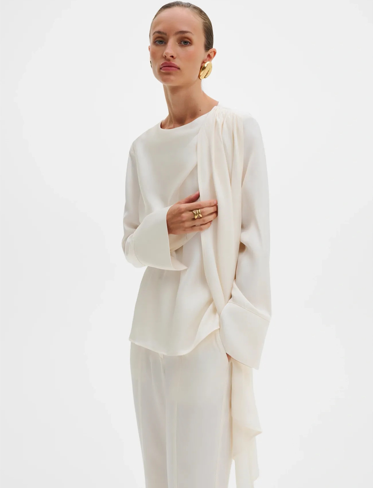 Malina Melandy Draped Cape Blouse, 38, Cream, Bluser > Langærmede, Dame