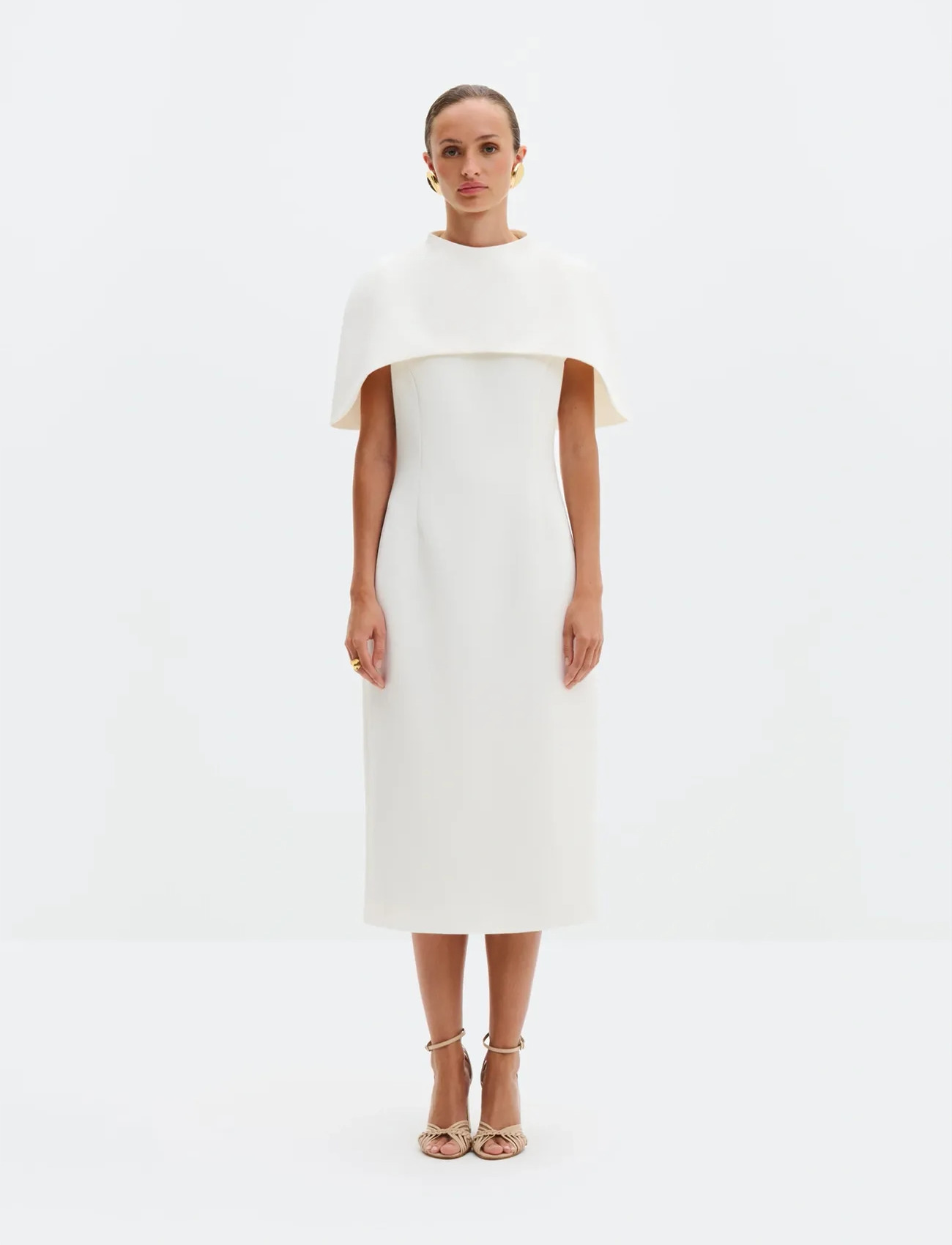 Malina Milena Cape Midi Dress, 34, Cream, Designere > Knælange Og Midi, Dame