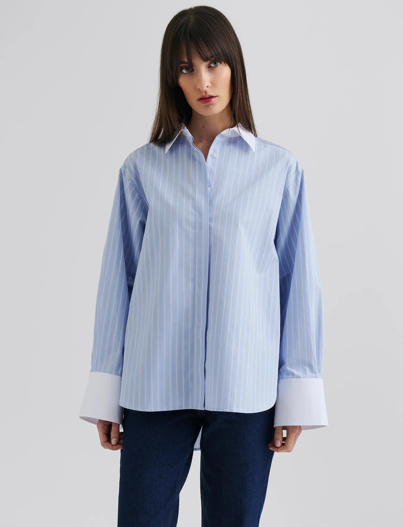 Malina Classic Poplin Shirt, S, Blue, Shirts - Long-sleeved, Dame