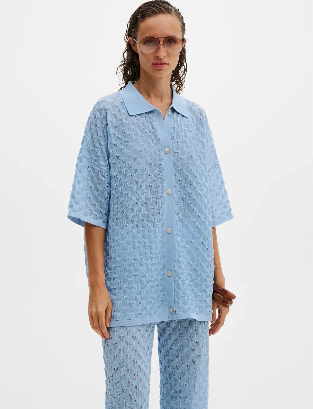 Malina Moa Knitted Shirt, S, Blue, Strik > Cardigans, Dame