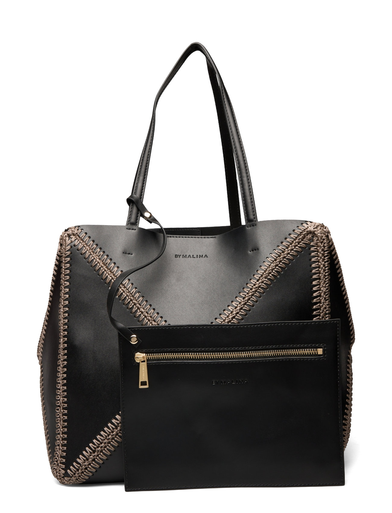 Lillian Stitch Detail Leather Tote Bag Shopper Taske Black Malina