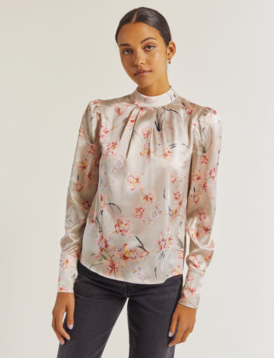 Astra silk blouse - blūzes ar garām piedurknēm - romantic orchid