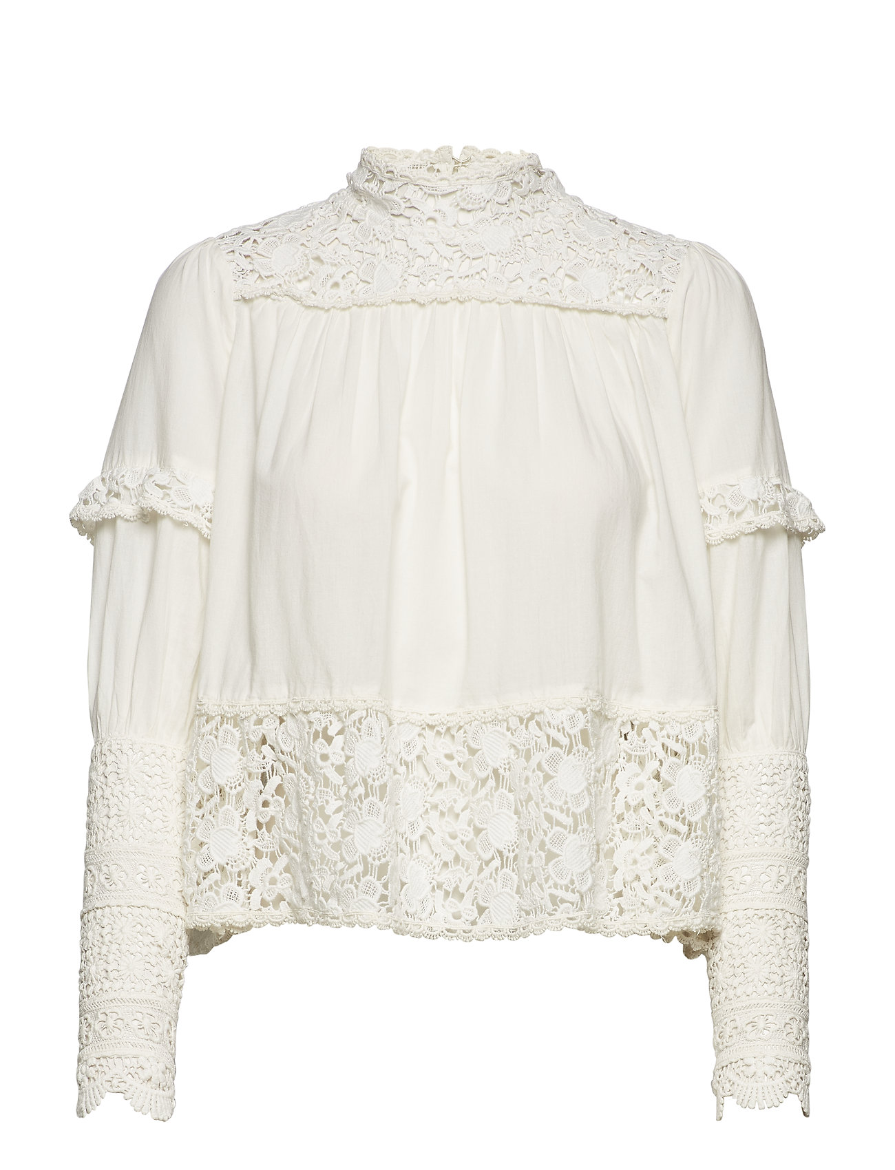 By Ti Mo Vintage Cotton High Neck Blouse Lange Mouwen Creme By Ti by ti mo kopen in de aanbieding