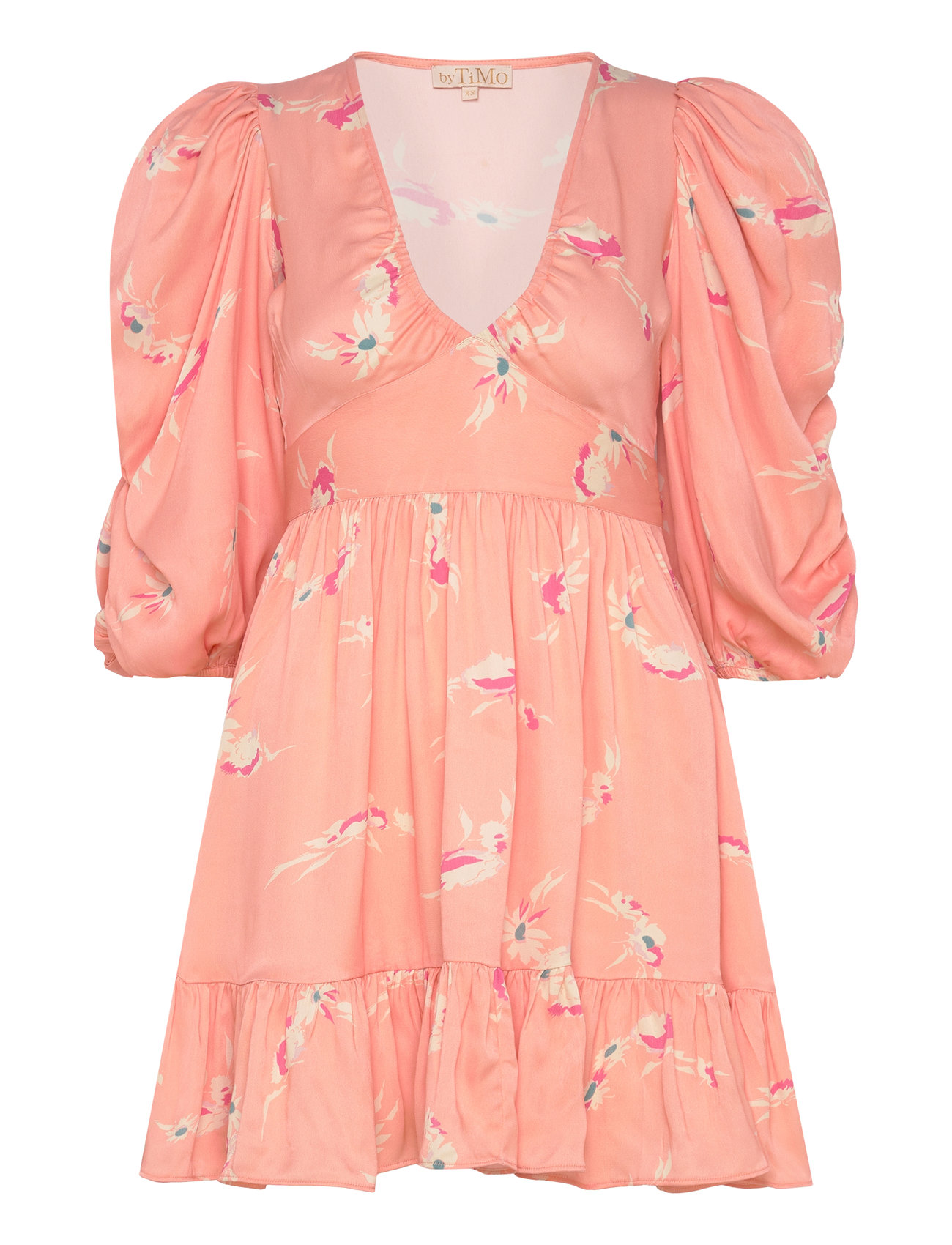 Crepe Satin Puffed Mini Dress Coral By Ti Mo