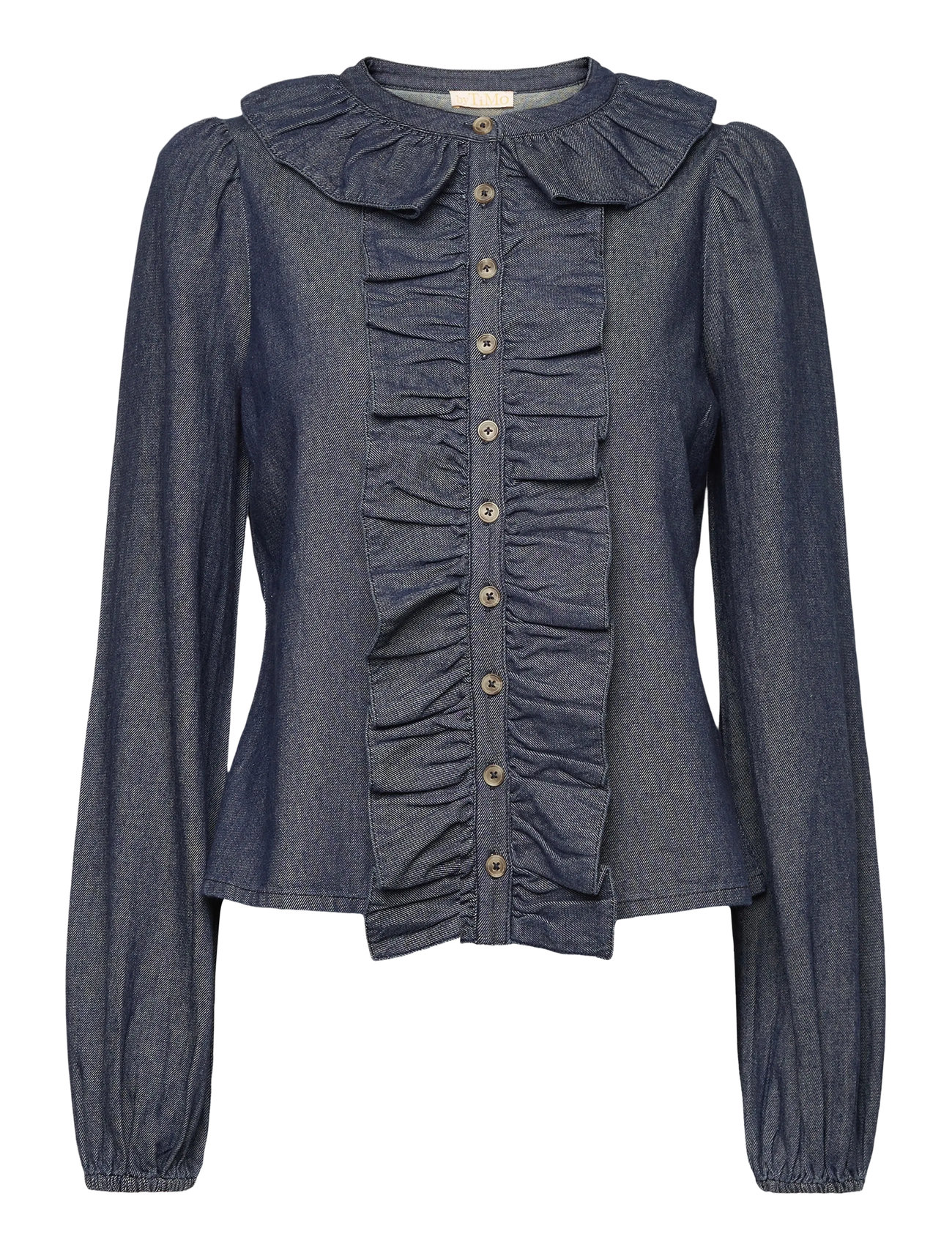 BY TI MO Denim Flounce Bluse Blau - L - Damen