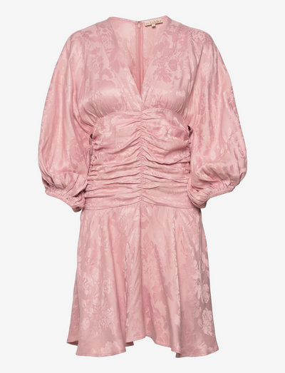 Jacquard Gathers Dress - sumar dress - pink