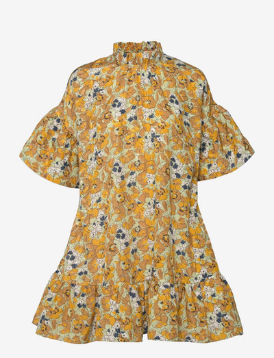 Cotton Jacquard Shift Dress - sumar dress - yellow poppy