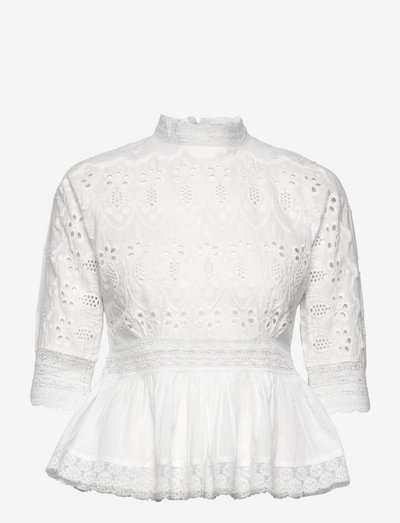 Broderie Anglaise Top - langerma blússur - white