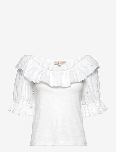 Jersey Ruffle T-shirt - kortermede bluser - 001 - white