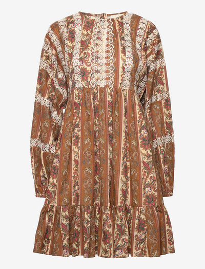 Cotton Slub Relaxed Dress - krótkie sukienki - brown stripe