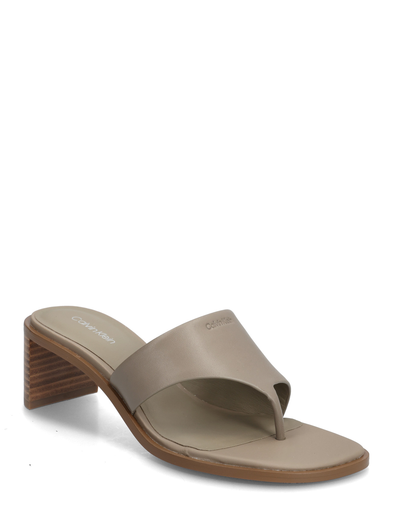 Calvin Klein Block Heel Sndl Thong Lth, 39, Beige, Hæle > Sandaler Med Hæl, Dame