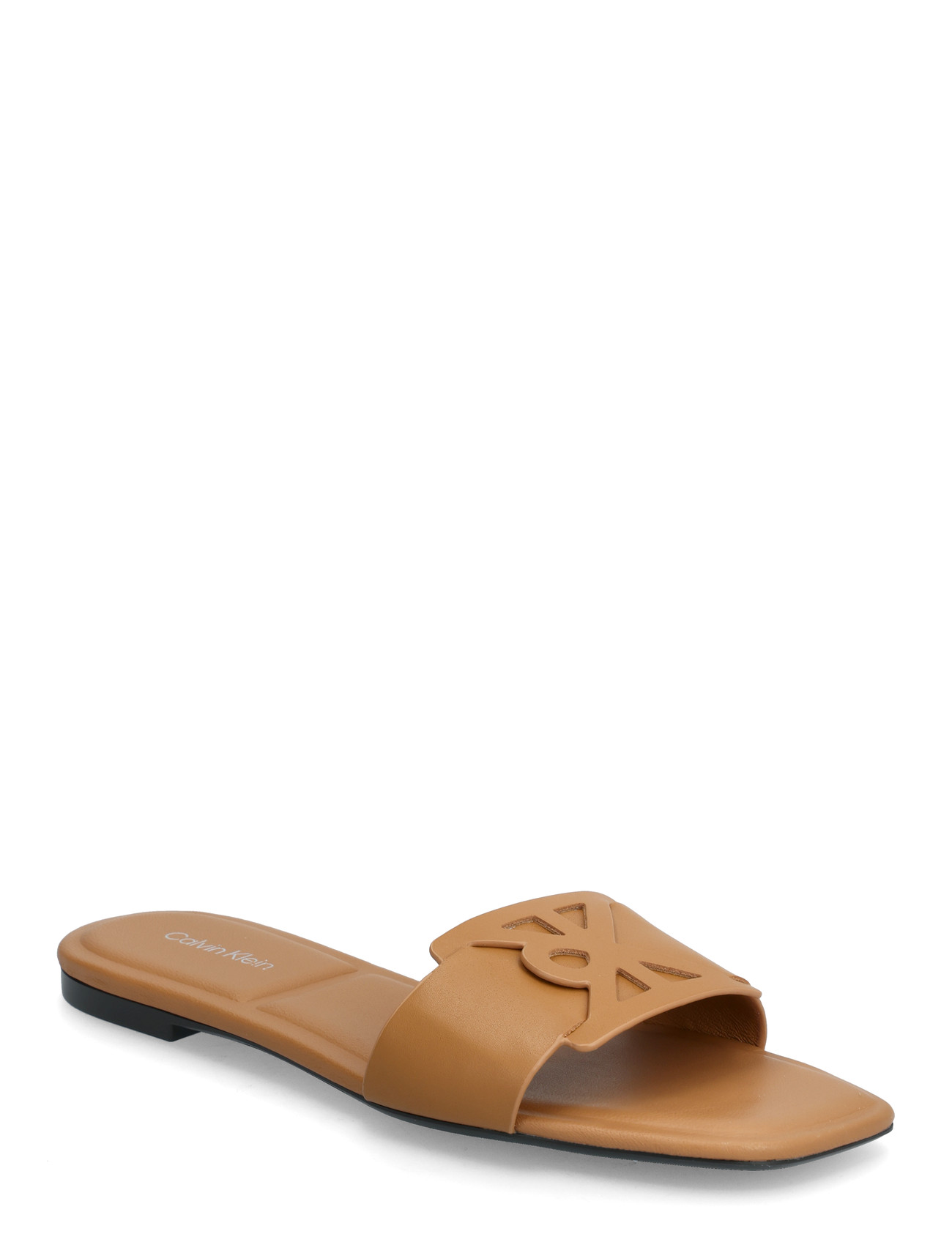 CALVIN KLEIN Square Flach Sandale Emblem Beige - 41 - Damen