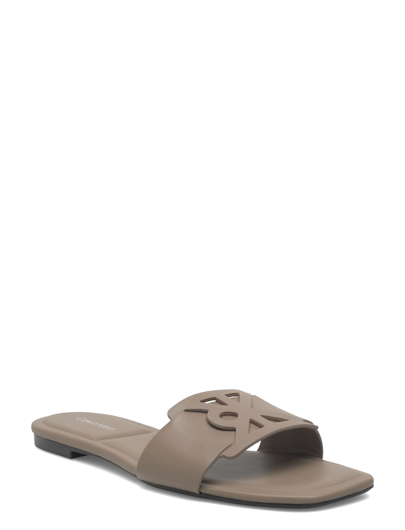 CALVIN KLEIN Square Flach Sandale Emblem Beige - 38 - Damen
