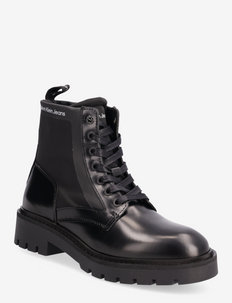MILITARY BOOT MIX MATERIAL - bottines plates - black