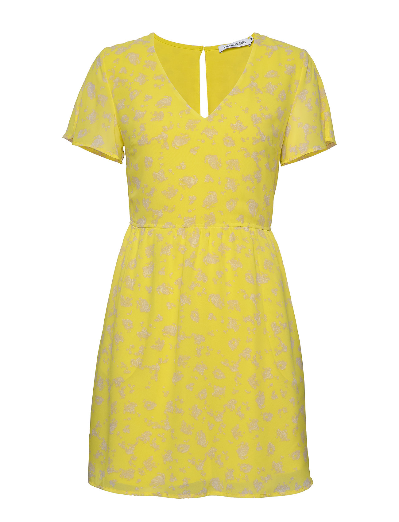 Calvin Klein Jeans V-neck Chiffon Dress (Yellow Grungy Halftone Grey Floral),  ( €) | Large selection of outlet-styles 