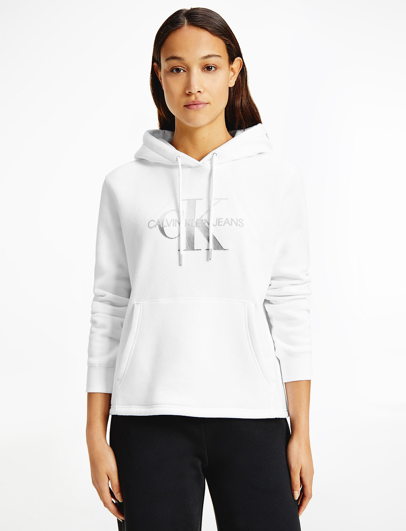 Calvin Klein Jeans - GLOSSY MONOGRAM HOODIE - sporta džemperi un džemperi ar kapuci - bright white - 0
