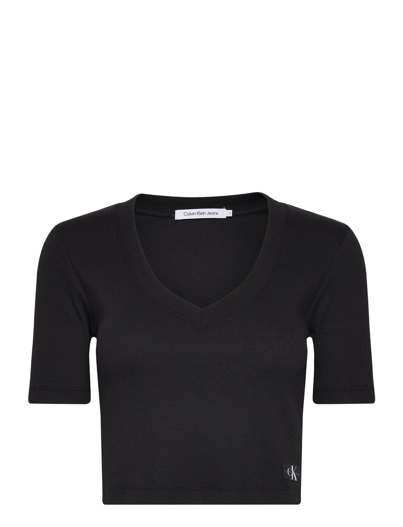 Calvin Klein Jeans Woven Label Rib V-neck Tee - T-shirts & Tops