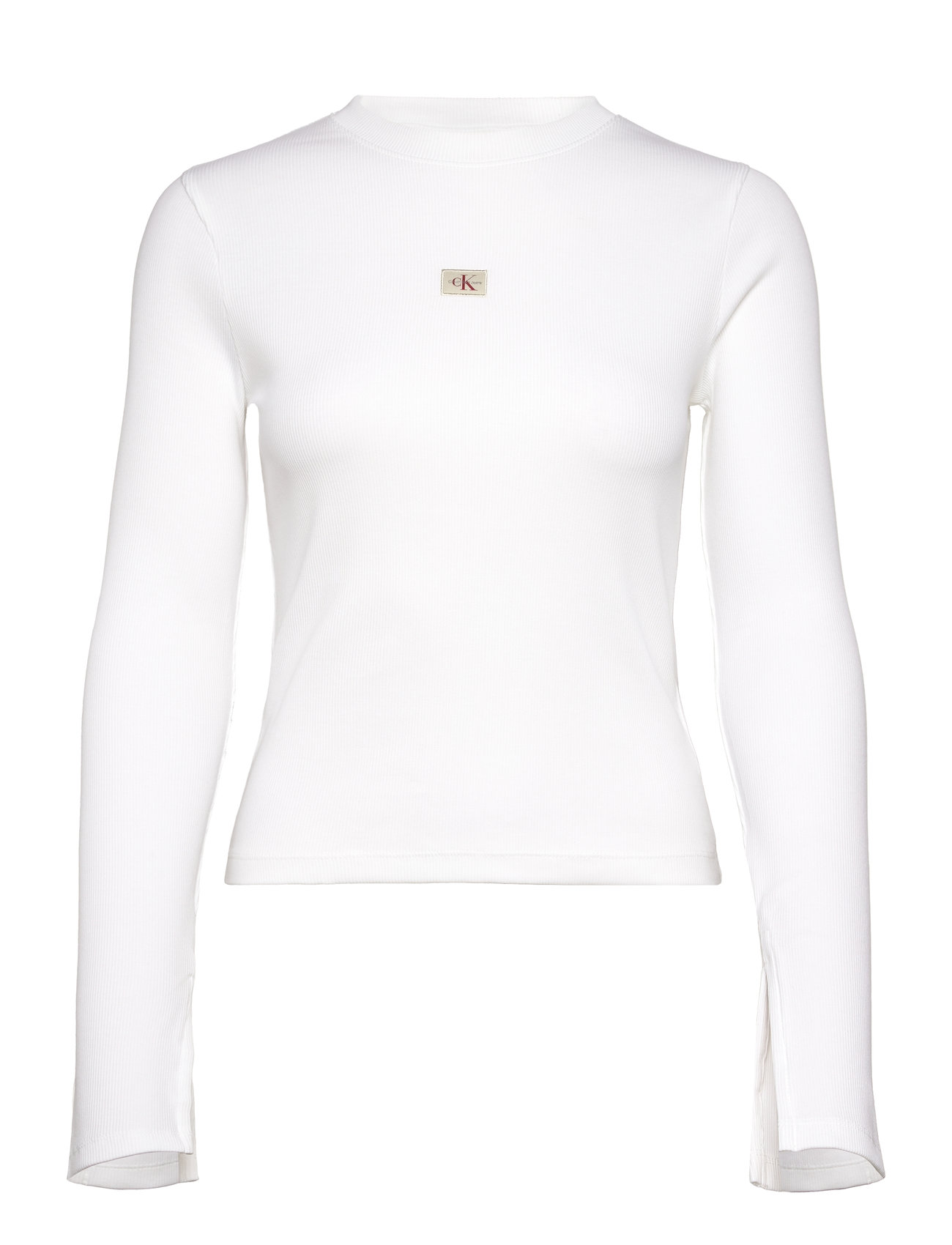 Woven Label Rib Ls Top White Calvin Klein Jeans