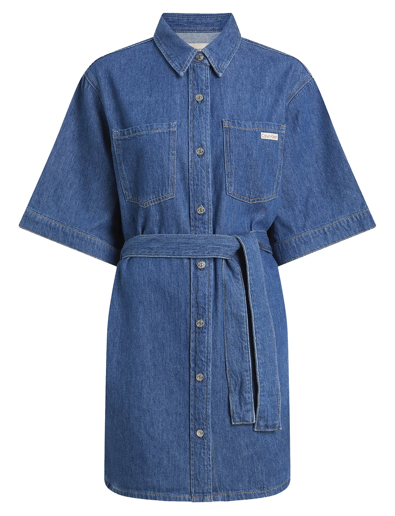 Linen Boxy Belted Shirt Dress Kort Kjole Blue Calvin Klein Jeans