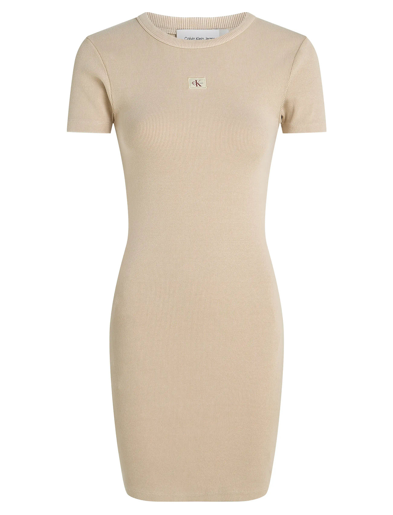 Washed Woven Label Rib Dress Knelang Kjole Beige Calvin Klein Jeans