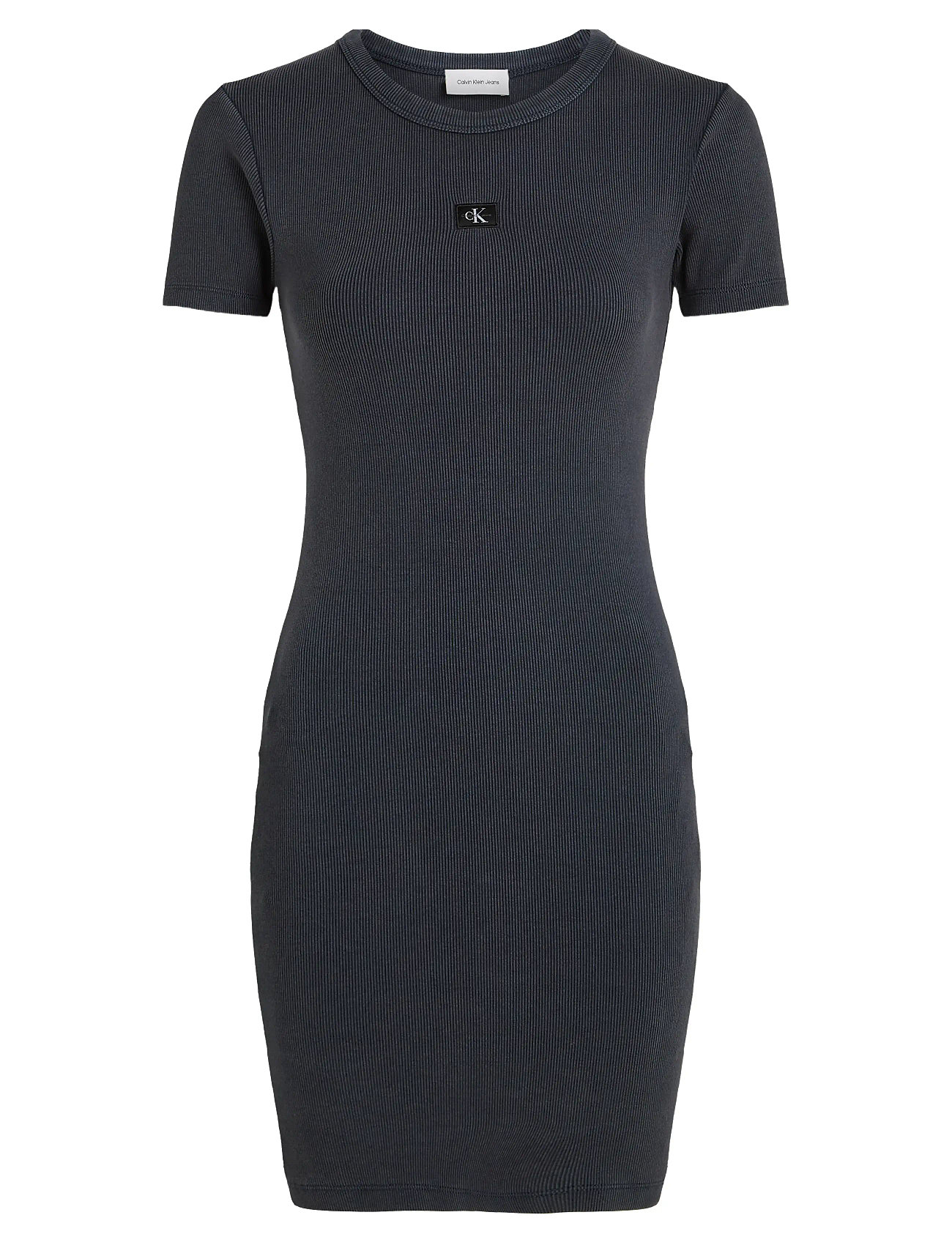 Washed Woven Label Rib Dress Knelang Kjole Black Calvin Klein Jeans