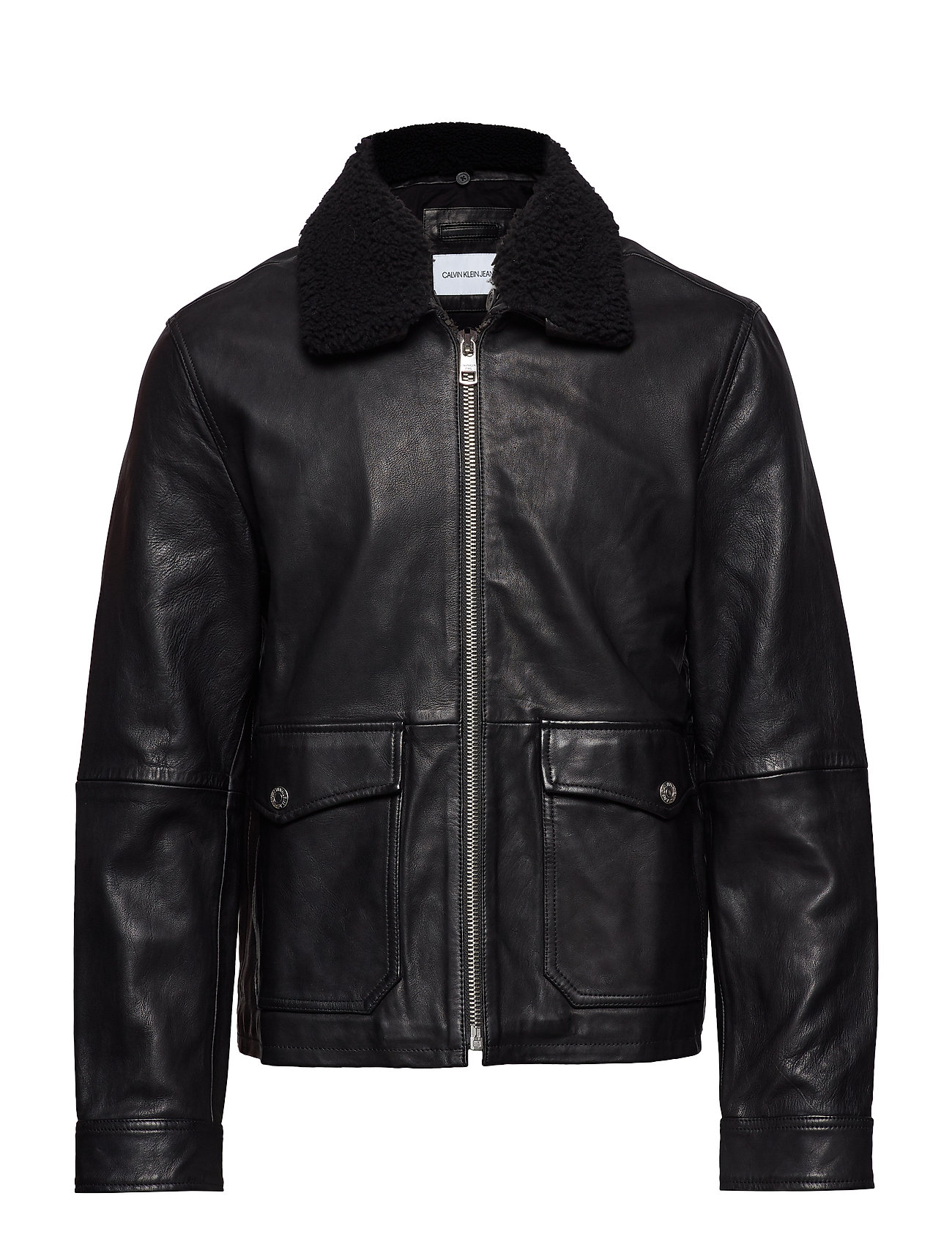 calvin klein black leather jacket