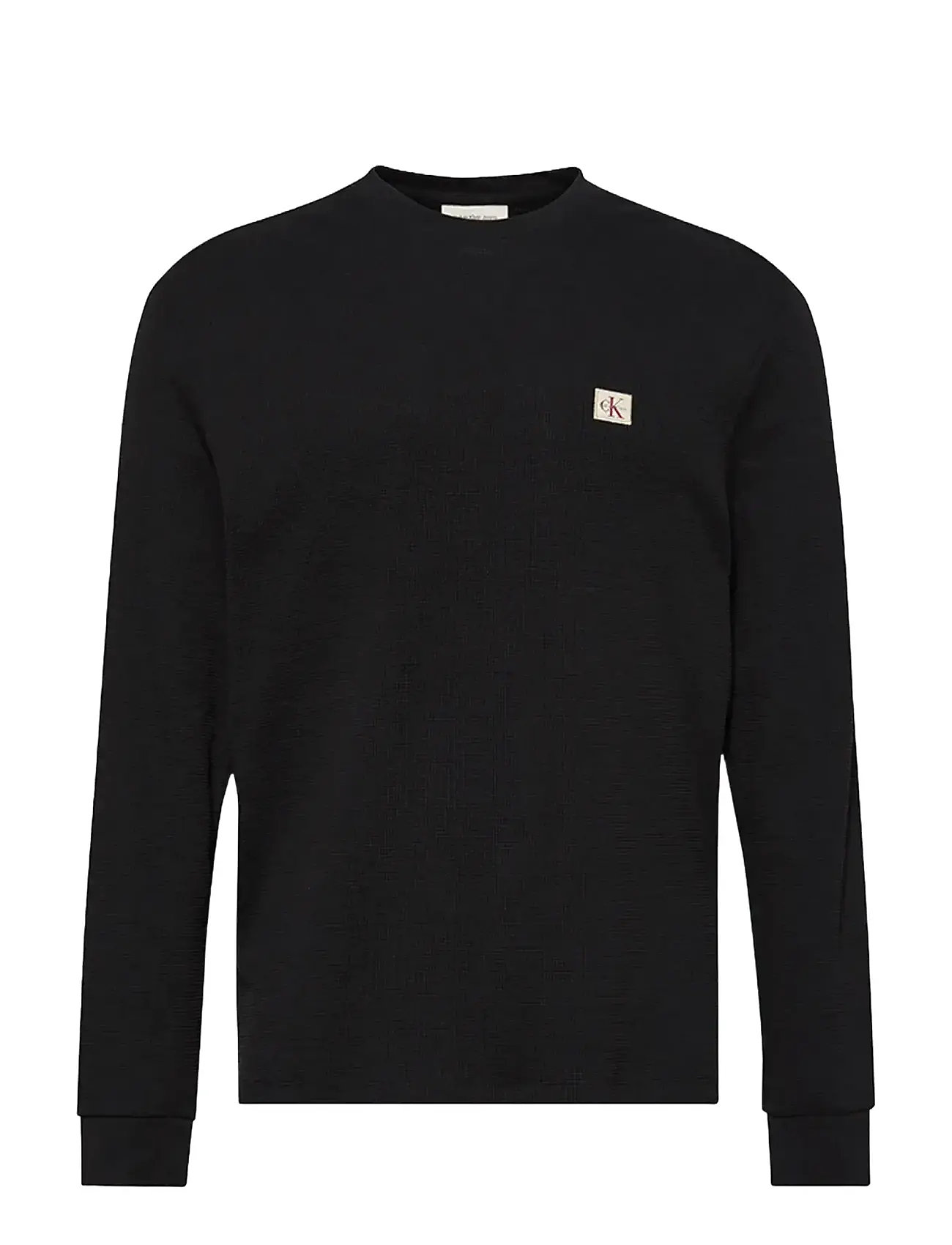 CALVIN KLEIN JEANS Ls Waffle Badge Crewnk Tee Schwarz - XL - Herren