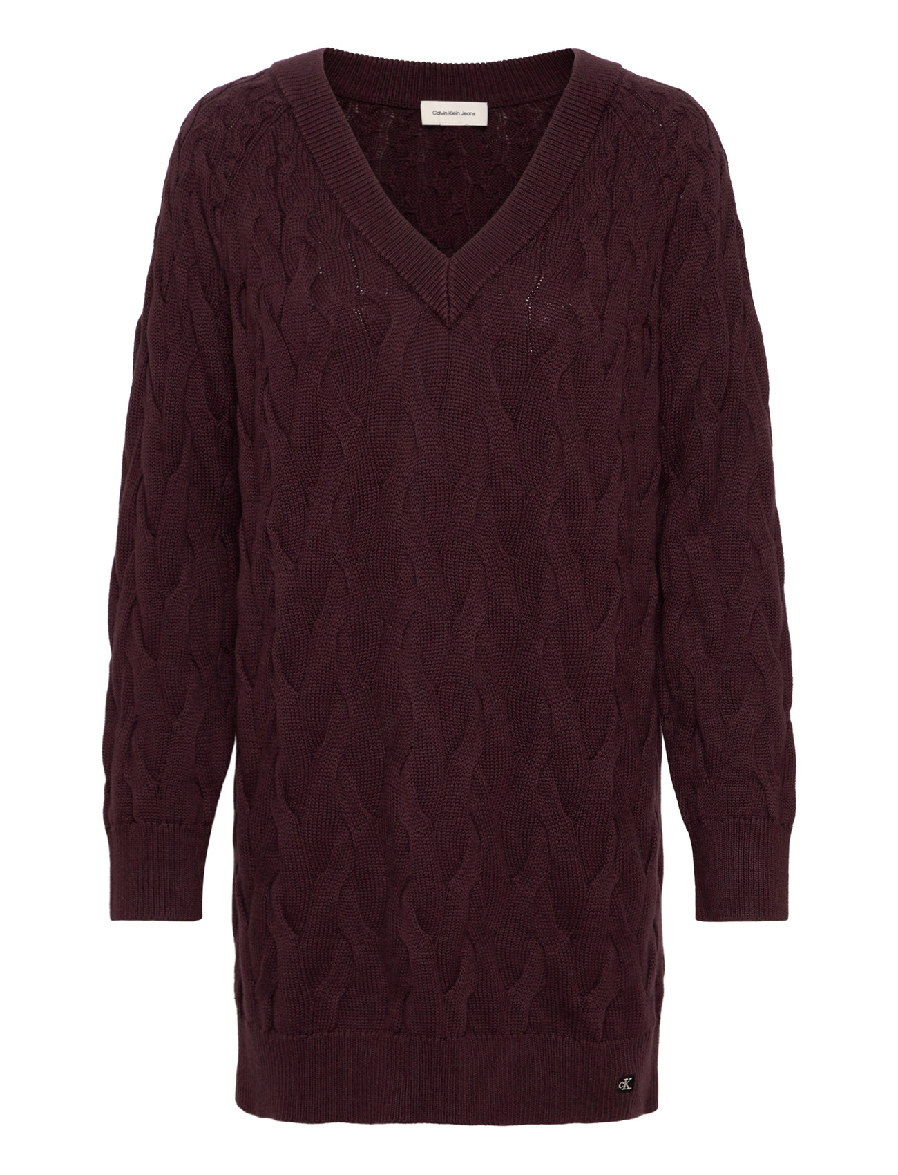 CALVIN KLEIN JEANS Baumwolle Cable Tunika Kleid Burgundy - XS - Damen