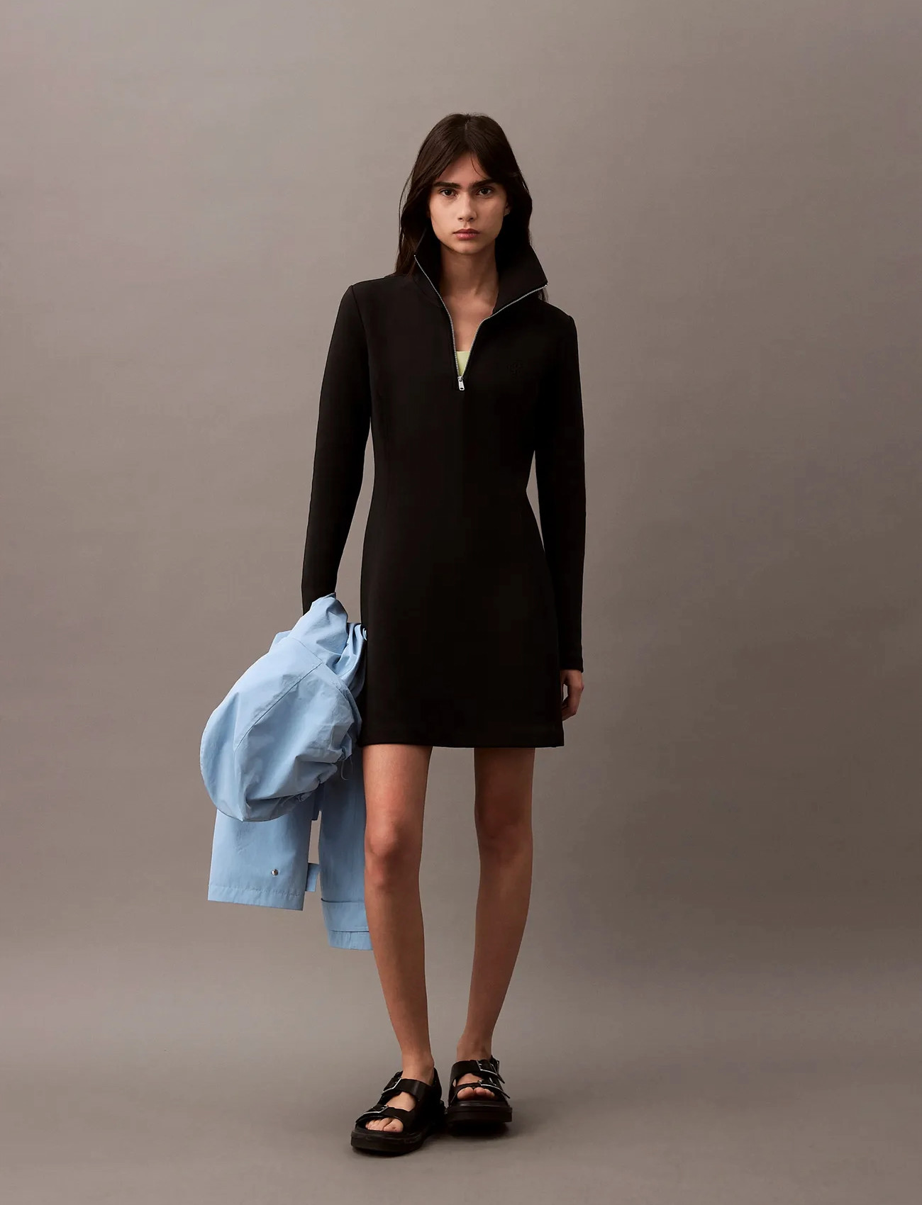 Calvin Klein Jeans A- Scuba Fit & Flare Half Zip Dr, S, Black, Kjoler > Kort Kjole, Dame