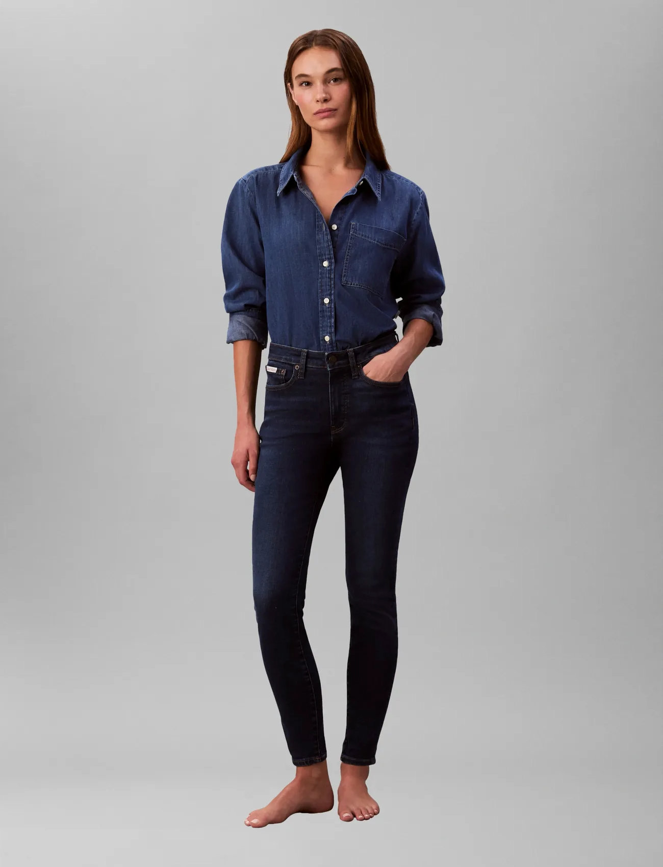 Calvin Klein Jeans Mid Rise Skinny Blue Orbit, LG/34, Navy, Jeans > Skinny, Dame