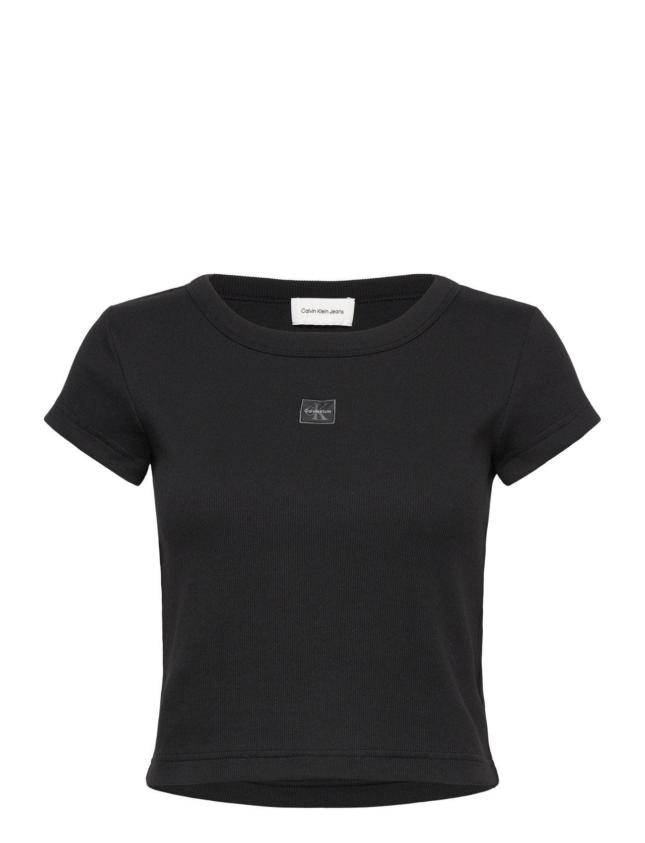 CALVIN KLEIN JEANS A- Woven Label 2X2 Rib Baby Tee Schwarz - XXS - Damen