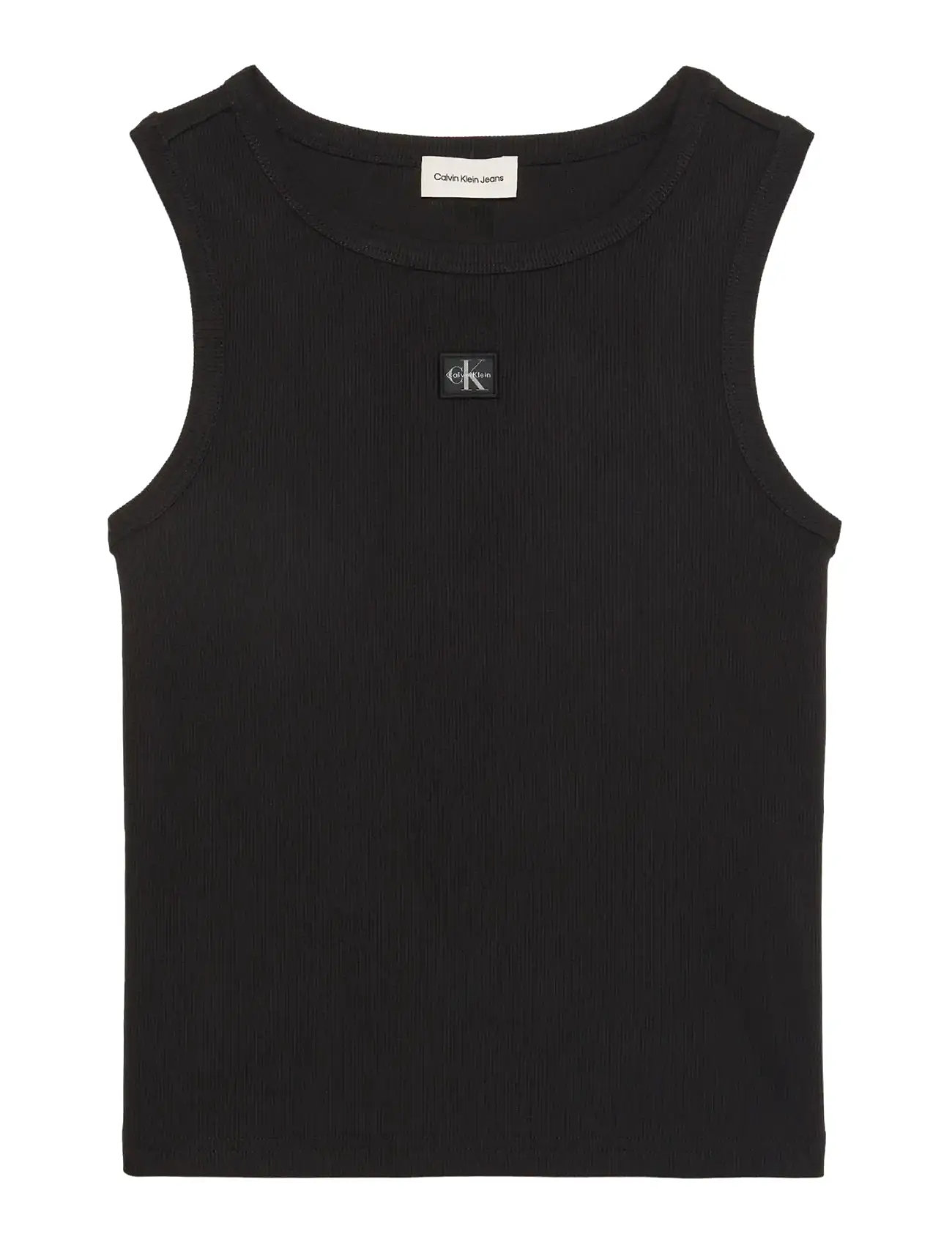 CALVIN KLEIN JEANS A - Woven Label 2X2 Baumwolle Rib T Schwarz - L - Damen