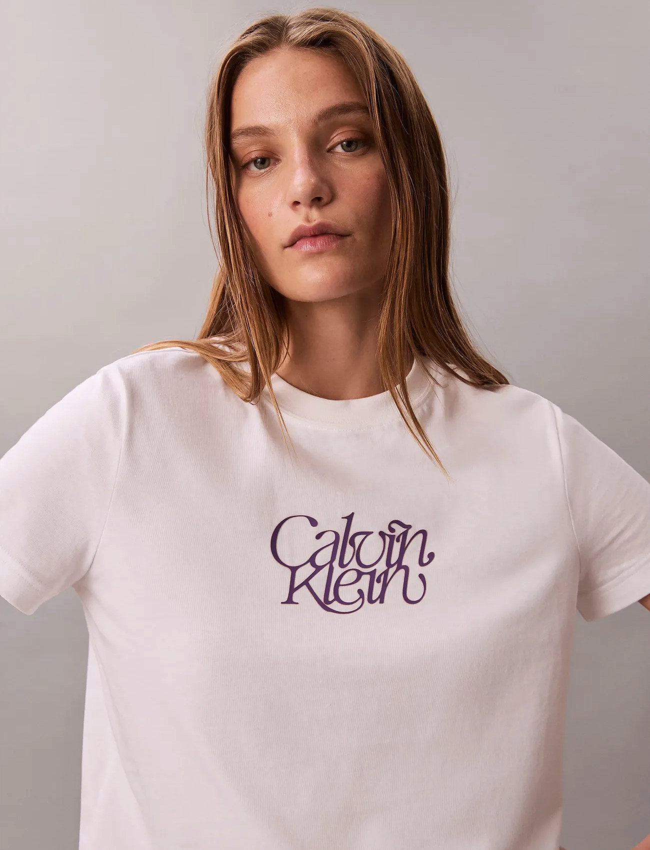 Calvin Klein Jeans Ss Fitted Script Calvin Klein Te, XL, White, T-Shirts & Toppe > Kortærmede, Dame