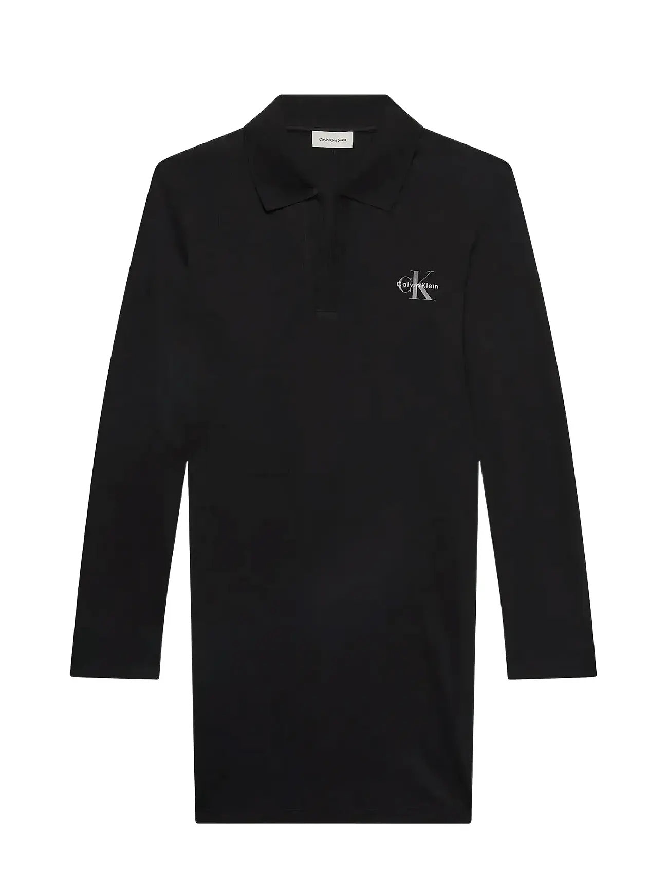 CALVIN KLEIN JEANS Ls Monologo Rib Polo Mini Kleid Schwarz - S - Damen