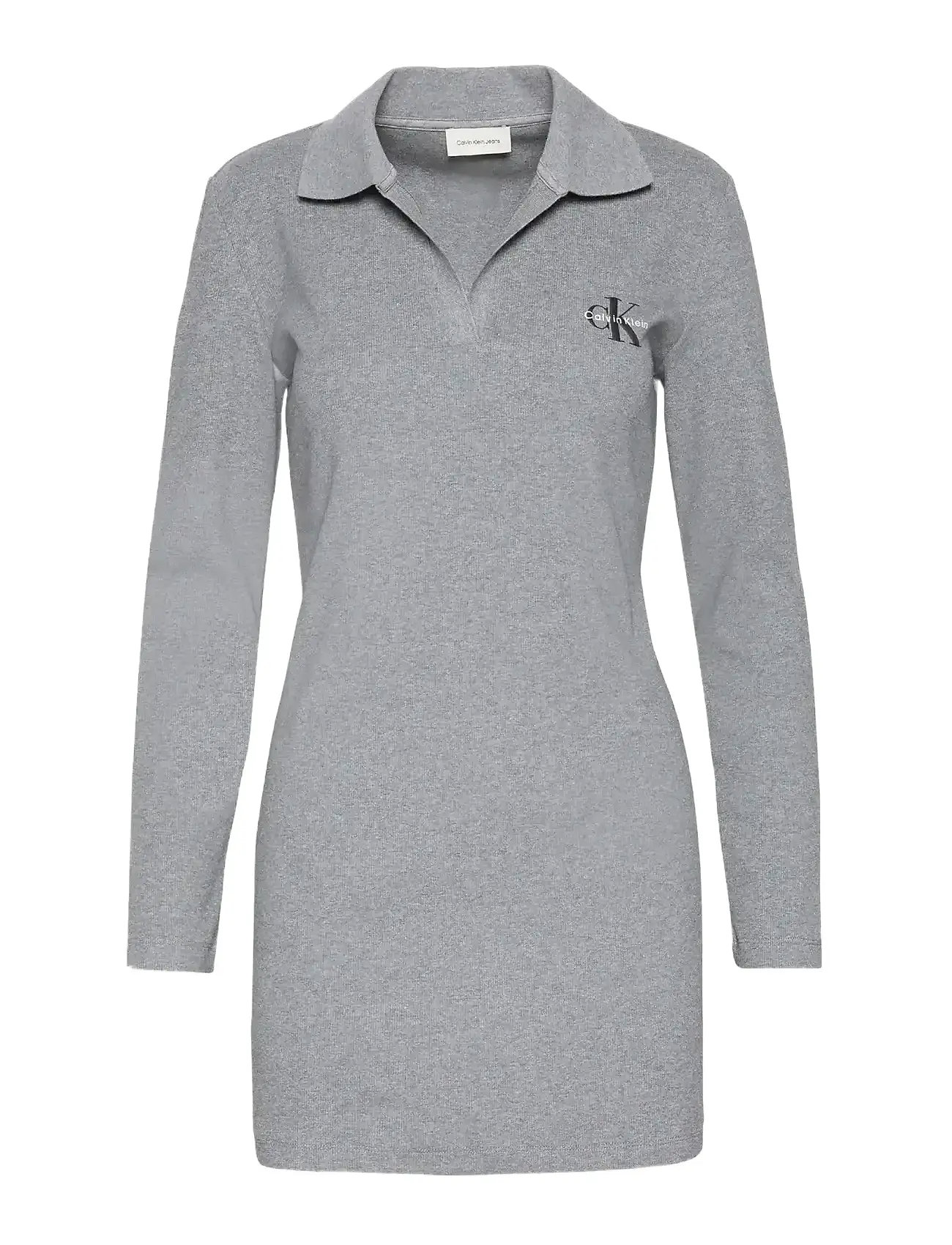 CALVIN KLEIN JEANS Ls Monologo Rib Polo Mini Kleid Grau - XS - Damen