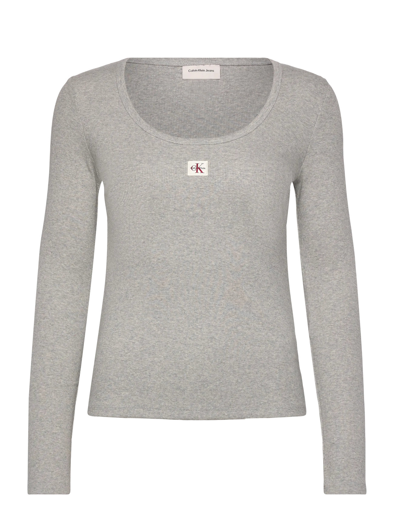 CALVIN KLEIN JEANS Ls Woven Label 2X2 Rib Scoop Nec Grau - XS - Damen