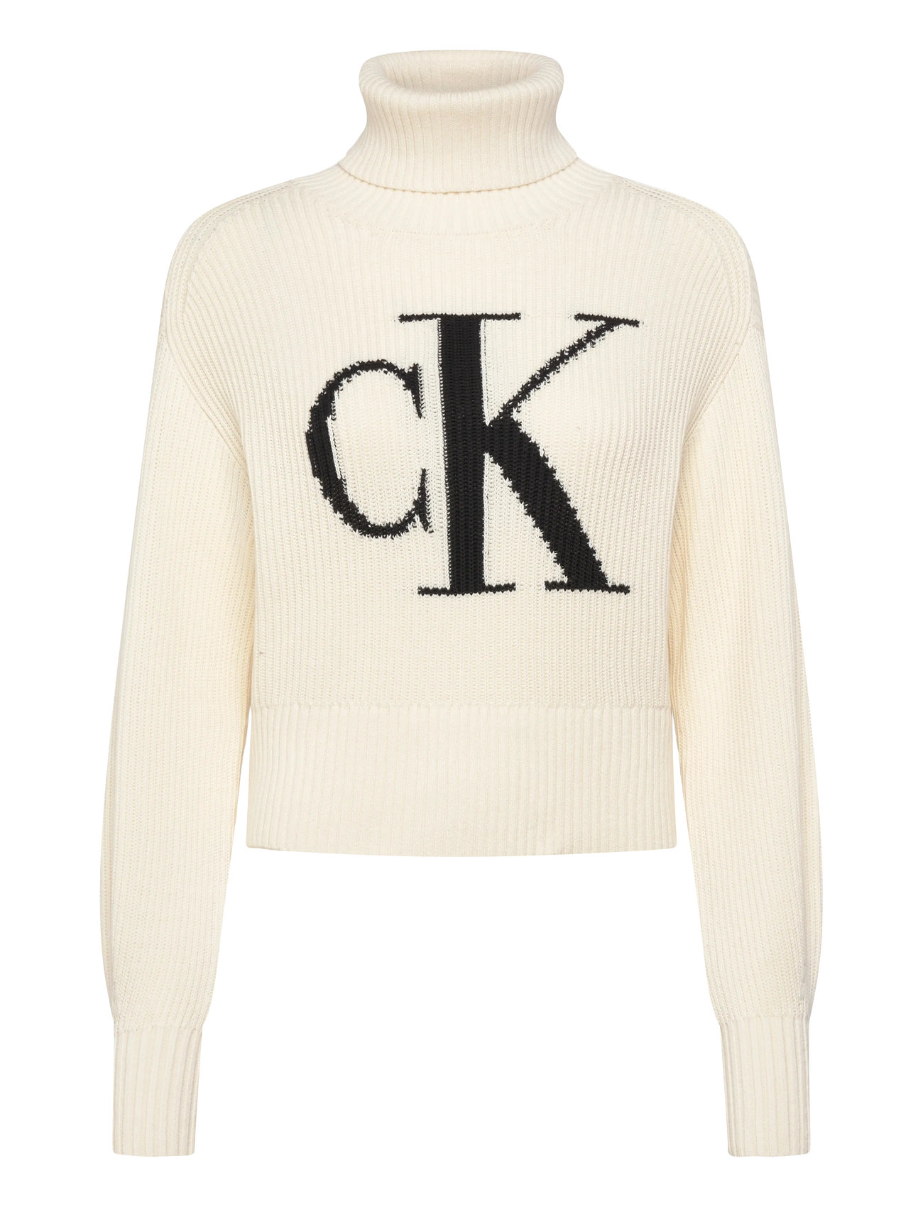 Calvin Klein Jeans Blown Up Ck Loose Sweater Contra, L, Cream, Strik > Rullekrave, Dame