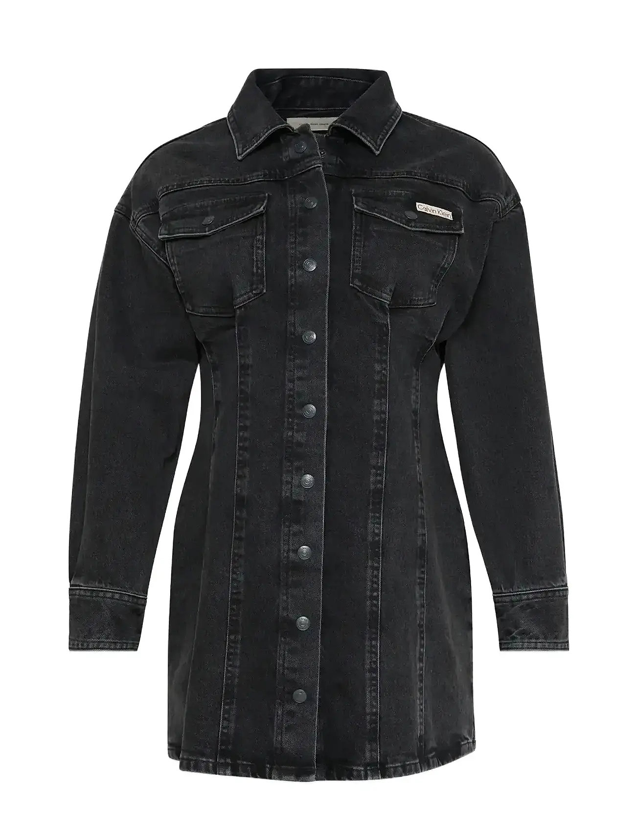 CALVIN KLEIN JEANS Ls Denim Mini Kleid Ck Essential Schwarz - L - Damen