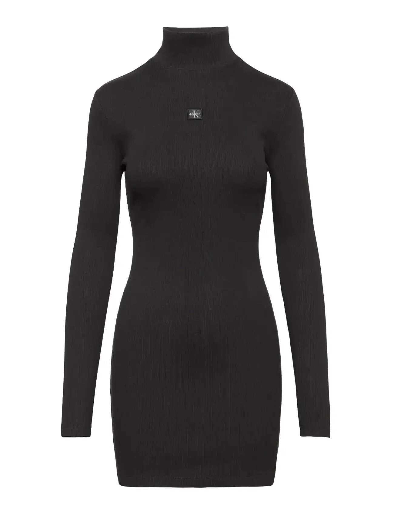 CALVIN KLEIN JEANS Ls Woven Label 2X2 Rib Mini Dres Schwarz - M - Damen