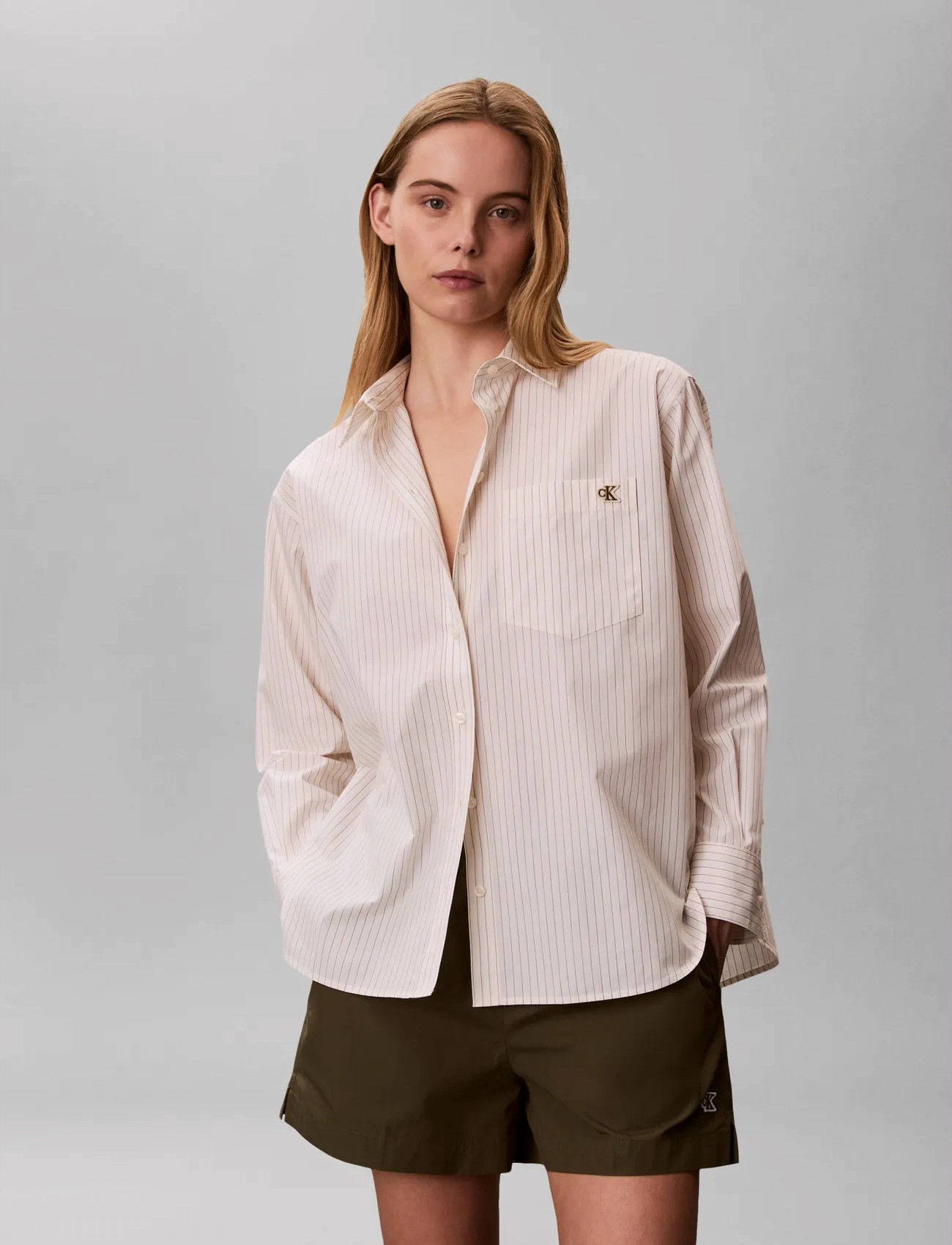 Calvin Klein Jeans Yarndye Cotton Poplin Relaxed Sh, L, Cream, Skjorter > Langærmede, Dame